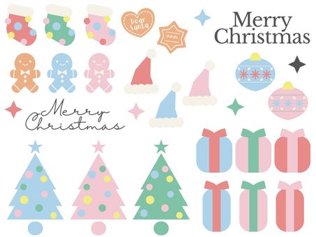 パステルカラーのクリスマスイラストセット