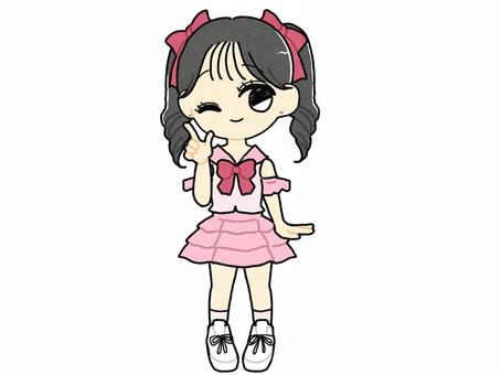 ツインテールの女の子 アイドル,女の子,二次元,推し活,ポーズ,かわいい,ウィンク,指差し,内股,ポイントのイラスト素材