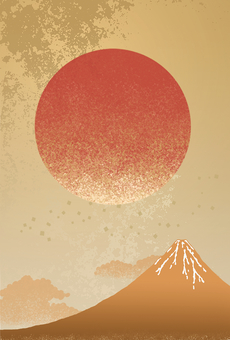 金色の背景に富士と赤い太陽　 富士山,太陽,赤,大きい,金色,年賀のイラスト素材