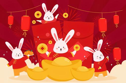 Hình minh họa, thỏ, gió của trung quốc, quần áo, 