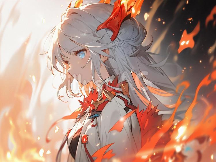 炎属性の女性イラスト 炎,女性,かわいいのイラスト素材