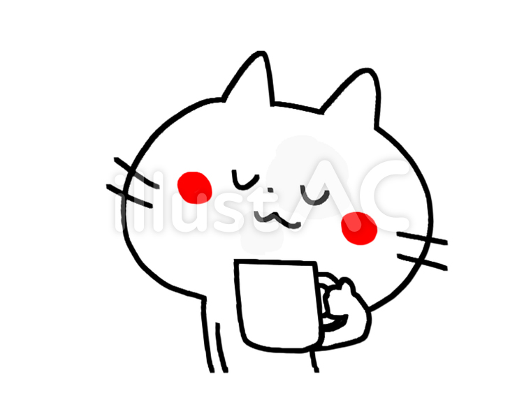 ゆっくりコーヒーを飲んでくつろぐ猫 猫,コーヒー,休憩のイラスト素材