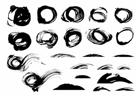 筆タッチいろいろな形の素材 筆タッチ,曲線,丸,波線,跳ね,黒,かすれ,手描き,勢い,和風のイラスト素材