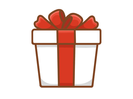 プレゼントボックス（スクエア） プレゼント,贈り物,ギフト,白,リボン,赤,箱,手描き,一つ,一個のイラスト素材