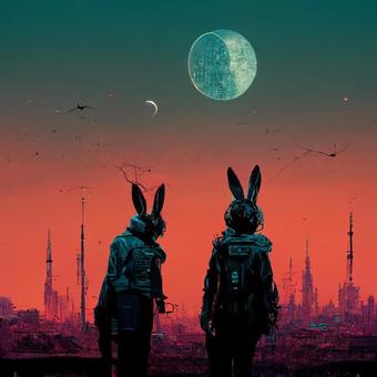 Silhouette of the moon and two rabbits, JPG Silhouette of the moon and two rabbits, rabbit, month, knight, JPG