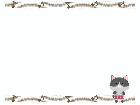 小太鼓を叩くはちわれ猫（フレーム） 小太鼓,猫,はちわれ,動物,かわいい,楽器,太鼓,フレームのイラスト素材