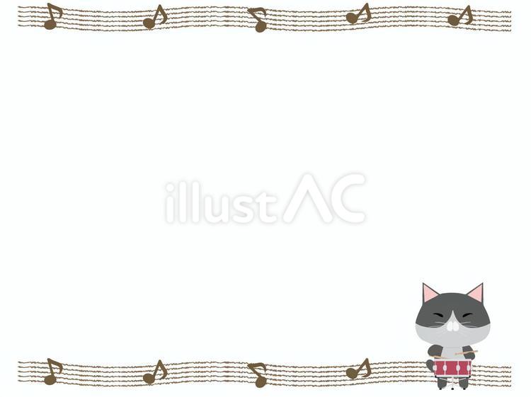 小太鼓を叩くはちわれ猫（フレーム） 小太鼓,猫,はちわれのイラスト素材