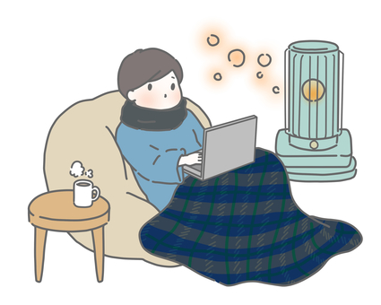 冬のぬくぬく在宅ワークの男性 在宅ワーク,テレワーク,リモートワーク,仕事,男性,パソコン,冬,在宅勤務,フリーランス,パソコン作業のイラスト素材