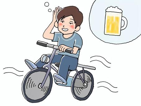 飲酒で自転車運転のイラスト 飲酒,自転車,運転,男性,ビール,違反のイラスト素材