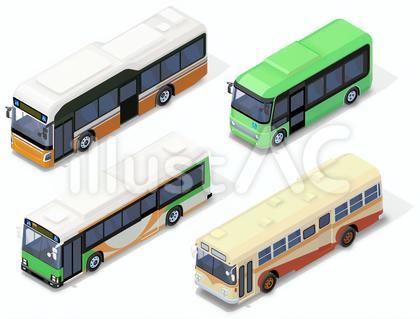 アイソメ路線バスイラストセット_4種