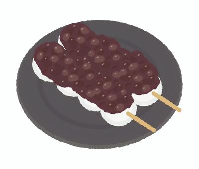 皿にのった小倉団子 小倉だんご,茶菓子,和菓子,和スイーツ,おやつ,お菓子,だんご,あんこ,小倉あん,粒あんのイラスト素材