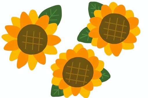 手描きひまわり 花,ひまわり,夏,幼稚園,植物,オレンジ,緑,黄色,イラスト,主線無しのイラスト素材