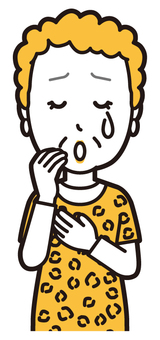 悲しそうに泣いている大阪のおばちゃん 泣く,大阪,おばさん,ヒョウ柄,おばはん,中年,女性,関西,派手,おばちゃんのイラスト素材