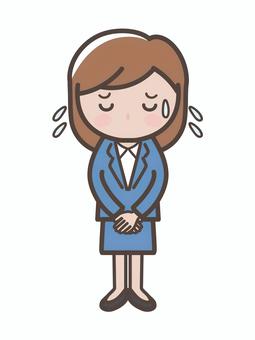 大汗をかいて謝るスーツ女性の全身イラスト 女性,謝る,スーツ,お詫び,冷や汗,焦る,かわいい,反省,謝罪,ビジネスウーマンのイラスト素材