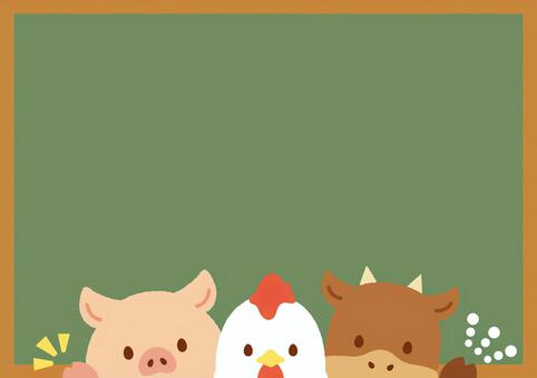 かわいい鶏・豚・牛と黒板のフレーム フレーム,鶏,豚,牛,黒板,pop,肉屋,スーパー,可愛い,背景のイラスト素材