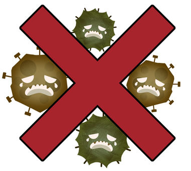 ウイルスやばい菌を殺菌し撃退するイラスト ウイルス,病原菌,対策,顕微鏡,風邪,コロナウイルス,インフルエンザ,バツ,バッテン,インフルのイラスト素材