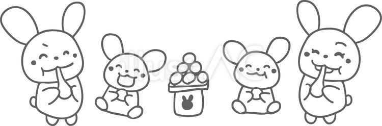 うさぎの家族がお餅をたべるイラスト うさぎ,家族,お餅のイラスト素材