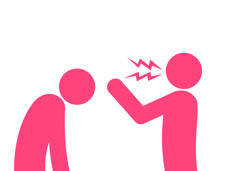 怒る・説教する人と頭を下げ謝る人（赤） 人,ピクトグラム,上半身,怒る,説教,教育,クレーム,苦情,文句,指導のイラスト素材