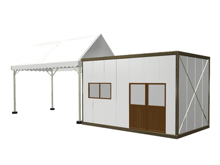 プレハブとテント プレハブ,テント,事務所,室外機,仮設,建物,パイプテントのイラスト素材