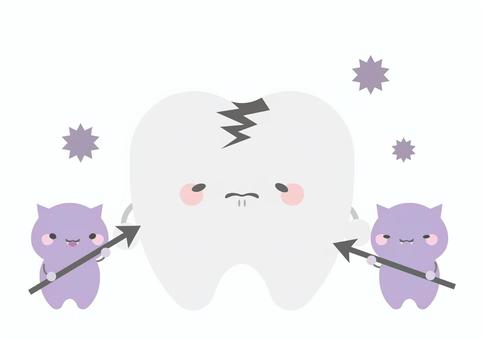 かわいい虫歯のイラスト 歯,虫歯,虫歯菌,かわいい,シンプル,痛み,苦しい,辛い,槍,傷のイラスト素材