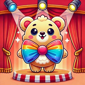 A bear on stage alone, JPG A bear on stage alone, bear, a bow tie, the protagonist, JPG