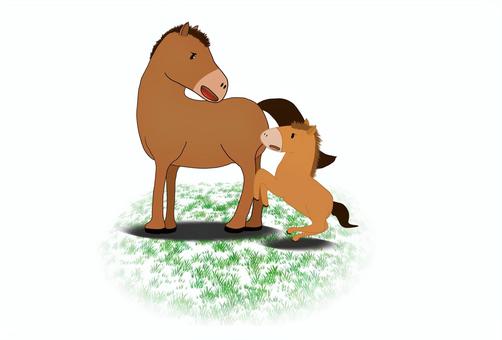 2026_年賀状42 午,馬,仔馬,親子,まなざし,笑顔,愛情,絆,平和,まったりのイラスト素材