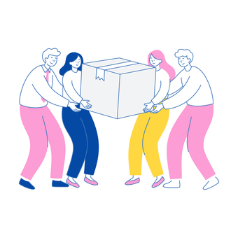 大きな段ボール箱を運ぶビジネスチーム 人物,ビジネス,男性,女性,段ボール,箱,運ぶ,協力,チーム,作業のイラスト素材