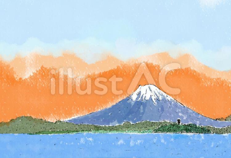 富士山と江の島朝焼け2 富士山,江の島,朝焼けのイラスト素材