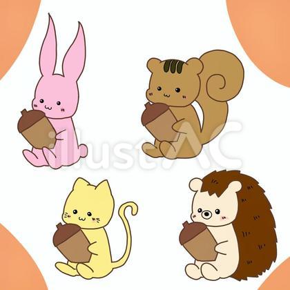 どんぐりを抱える動物セット