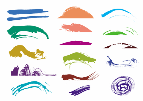 筆タッチいろいろな形の素材 筆タッチ,曲線,直線,跳ね,波線,丸,カラー,シルエット,かすれ,手描きのイラスト素材