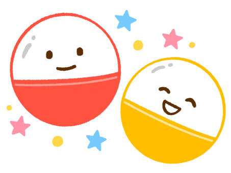 楽しそうに笑うガチャガチャのキャラクター ガチャガチャ,カプセルトイ,キャラクター,カプセル,マシン,機械,回す,赤,黄色,プラスチックのイラスト素材