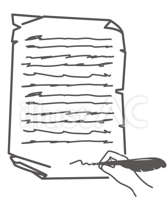 羊皮紙の書類に羽ペンでサインする 羊皮紙,ペン,手のイラスト素材