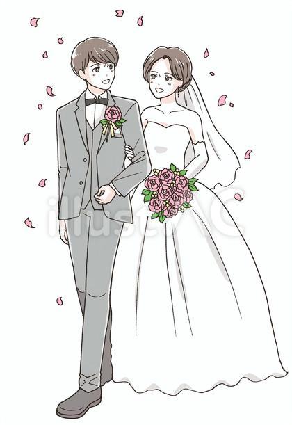 フラワーシャワーの新郎新婦(全身)
