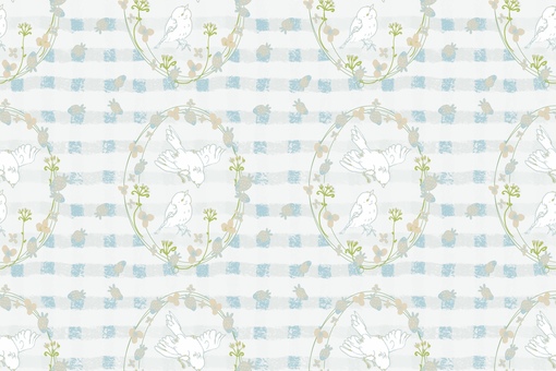 やさしい小鳥のベビーパターン ベビー,かわいい,ナチュラル,小鳥,淡い,水色,やさしい,背景,ギンガム,春のイラスト素材