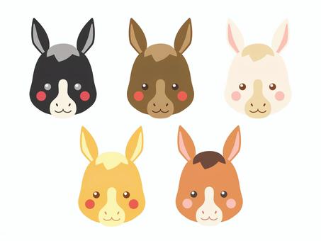 馬の顔アイコンセット 馬,顔,アイコン,かわいい,ベクター,生き物,動物,仔馬,馬の顔,色違いのイラスト素材
