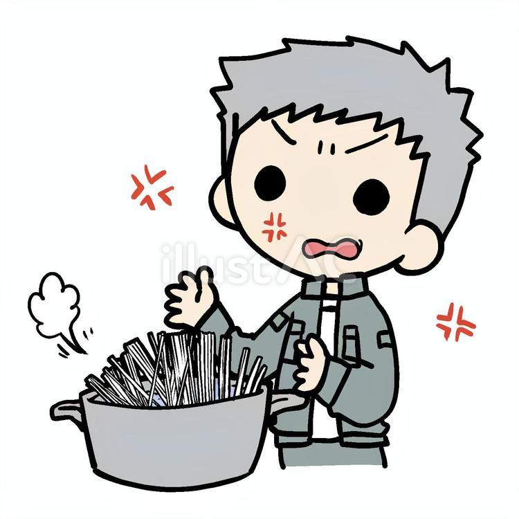 怒って麺をゆでるおじいさん おじいさん,麺,ゆでるのイラスト素材