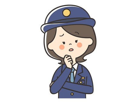 悩む女性警察官 困る,不安,悩む,考える,迷う,推理,警察,警察官,警官,女性警察官のイラスト素材