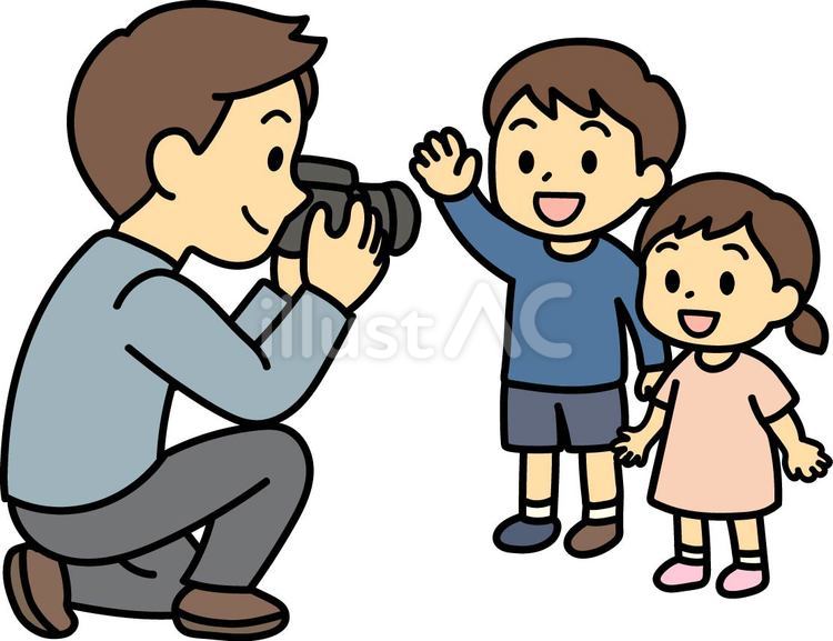 子どもの写真を撮る男性 写真,カメラ,家族写真のイラスト素材
