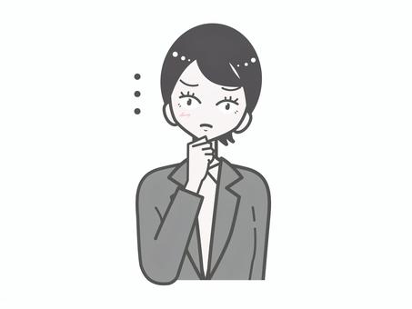 新卒風女性｜悩む 女性,上半身,シンプル,ベクター,かわいい,おしゃれ,ビジネス,オフィス,悩む,疑問のイラスト素材