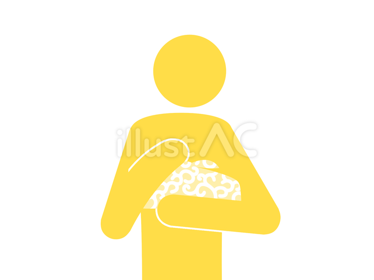 唐草模様の風呂敷包みを持つ人（黄） 人,人物,ピクトグラムのイラスト素材
