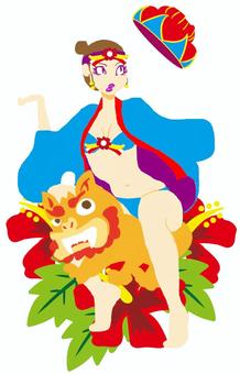 紅型女子 舞踊,女性,ポップ,シンプル,かわいい,王族,紅型,琉球王国,伝統,衣装のイラスト素材