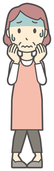  エプロンおばちゃん-074-全身 ストレス,おばちゃん,エプロン,お母さん,ママ,中年,おばさん,主婦,人物,かわいいのイラスト素材