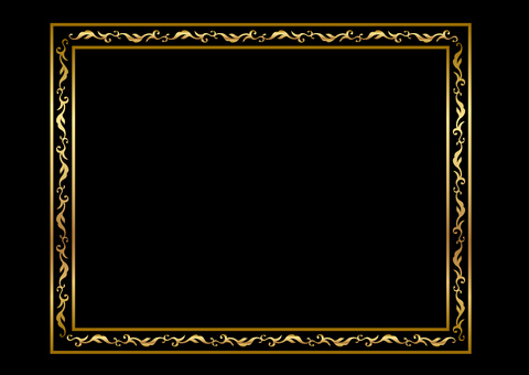 額縁風エレガンスフレーム①金　黒背景 エレガント,フレーム,飾り枠,四角,額縁,クラシック,デコレーション,葉,ボタニカル,グラフィックのイラスト素材