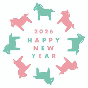 2026午年賀状素材 パステルの馬の円 午,年賀,正月,年賀状,午年,2026,文字,シンプル,馬,2026年のイラスト素材