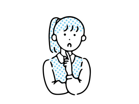 指を当てて考え込む女子 おしゃれ,シンプル,かわいい,使いやすい,簡単,考え込む,困る,問題解決,疑問,悩みのイラスト素材
