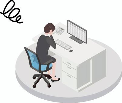 アイソメトリック_働く人⑤-7 アイソメトリック,オフィス,会社員,女性,嘆く,オフィスワーク,働く,仕事,アイソメ,立体のイラスト素材