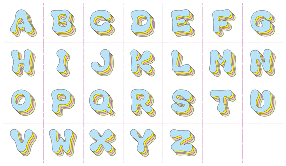 やわ文字 重ね　アルファベット大文字 文字,オリジナル,やわらかい,ぐにゃぐにゃ,重ね,多重,細線,パステル,太字,書体のイラスト素材