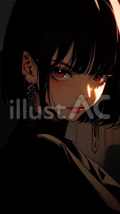 黒髪吊 睨んでいる黒髪つり目ボブの少女イラスト - No: 24437279｜無料イラスト・フリー素材なら「イラストAC」