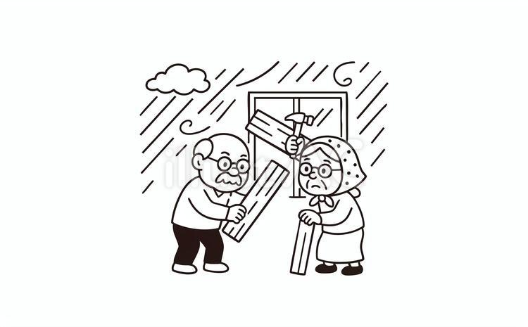 台風に備えるシニア夫婦 人物,家族,シニアのイラスト素材
