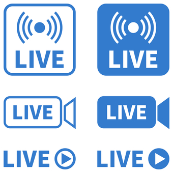 LIVEのアイコンセット 青 live,生放送,配信,ライブ,アイコン,ストリーミング,動画,生中継,放送,本番のイラスト素材